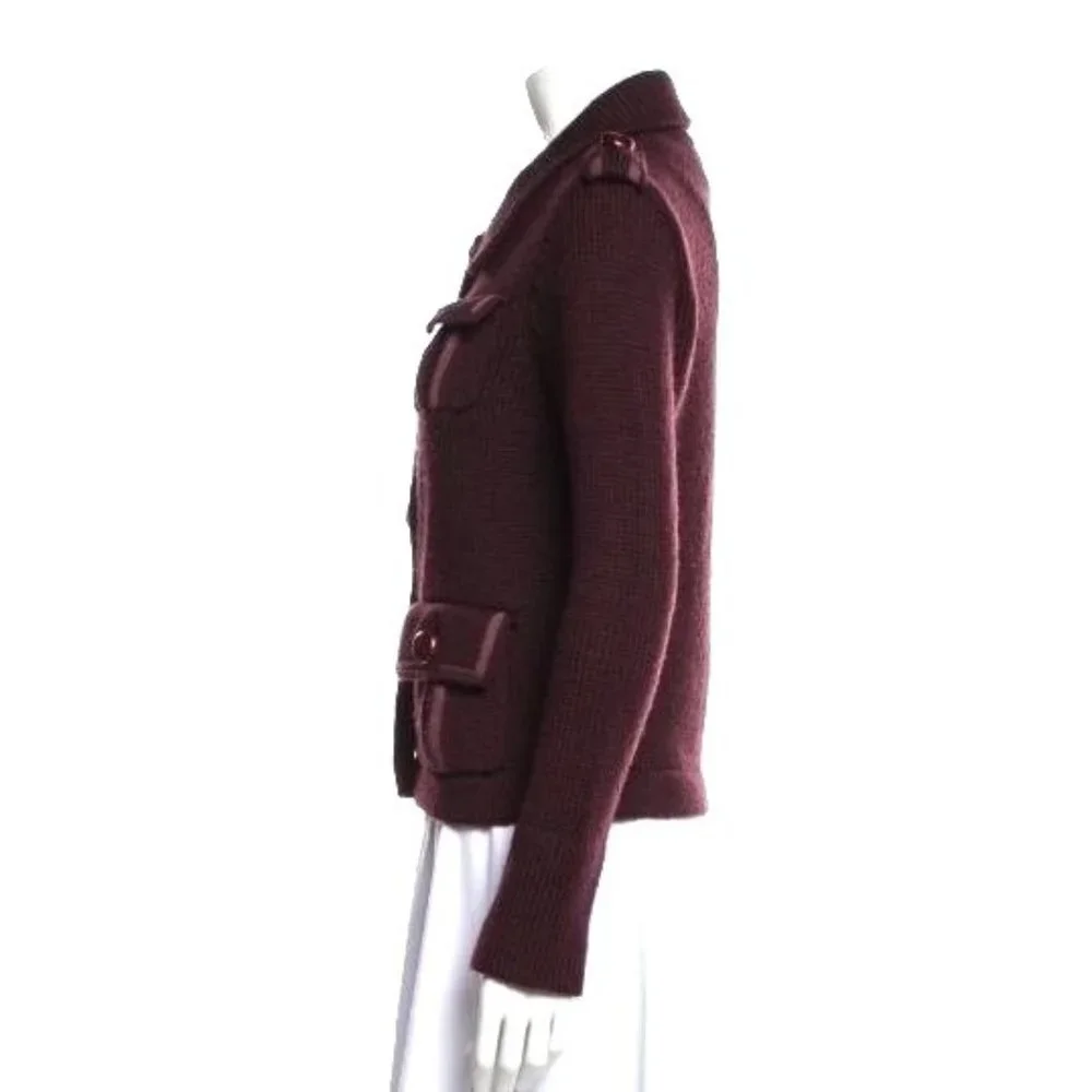 Marc Jacobs Wool Knit Utility Jacket Burgundy Pointed Collar Pockets XS Button U - Picture 2 of 11